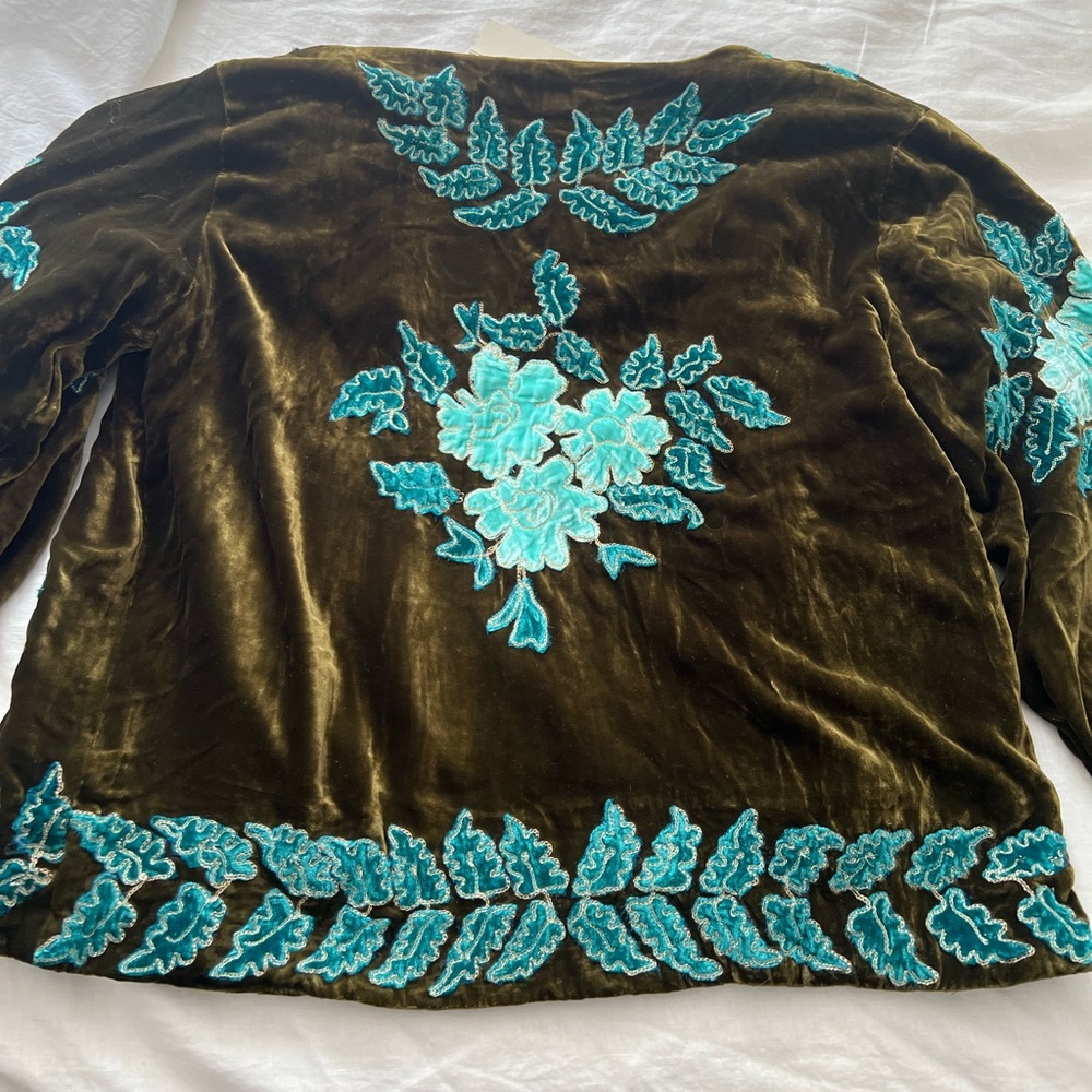 Nwt! Chasing Unicorns Valley of Neptune Velvet Jacket - Green and Blue - Picture 4 of 5